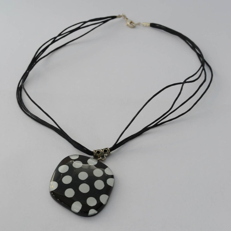 Black & White Polka Dot - Glass Necklace