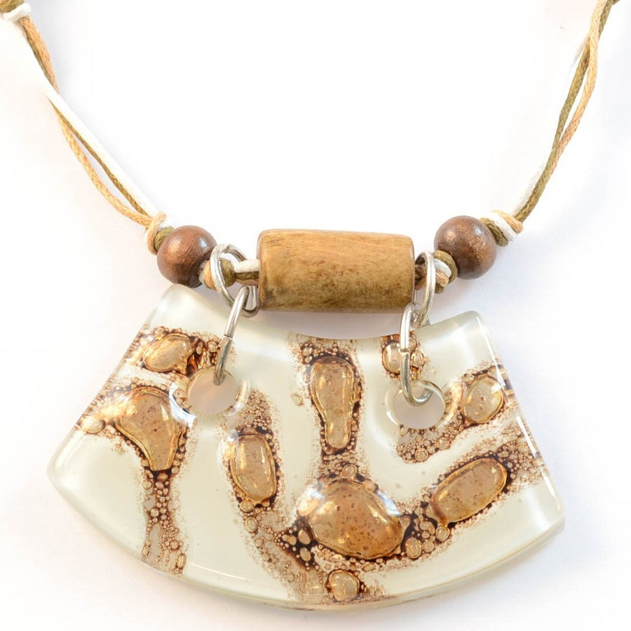 On the Path - White & Brown Curved Glass Necklace