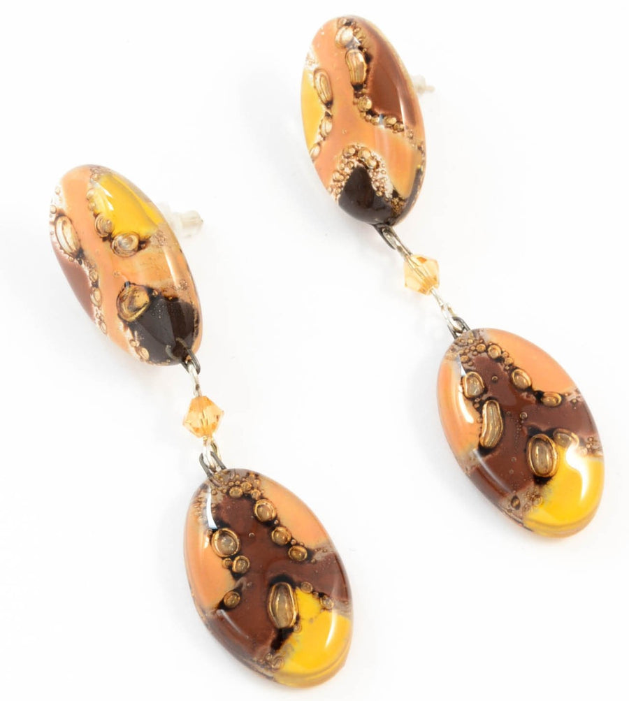 Double Oval - Amber Glass Earrings
