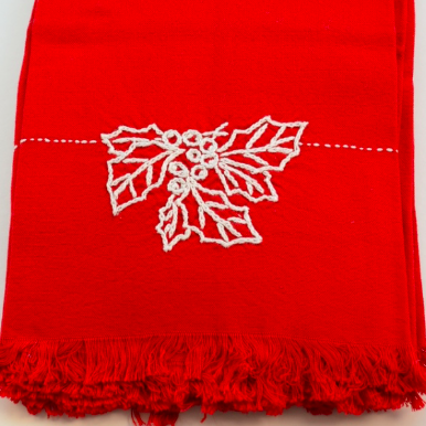 Hand Embroidered Holly Towel
