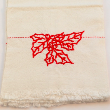 Hand Embroidered Holly Towel