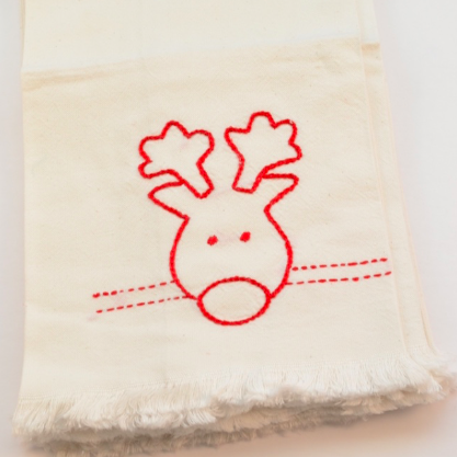 Hand Embroidered Reindeer Towel